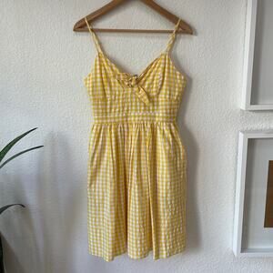 Yellow Gingham Fit & Flare Sun Dress Sz S  Endless Rose Pockets Sweetheart Neck